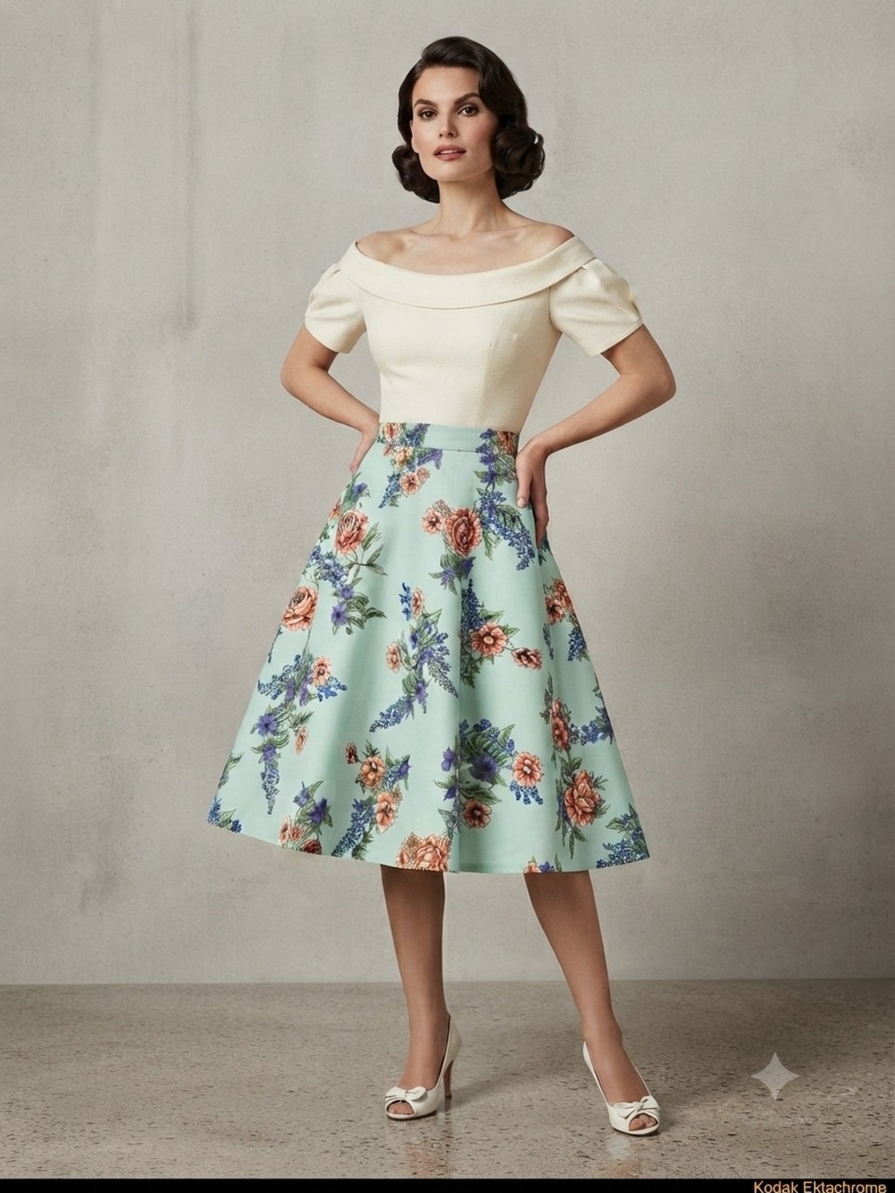 ModCloth Floral A-Line Midi Skirt in Mint Green Size Large